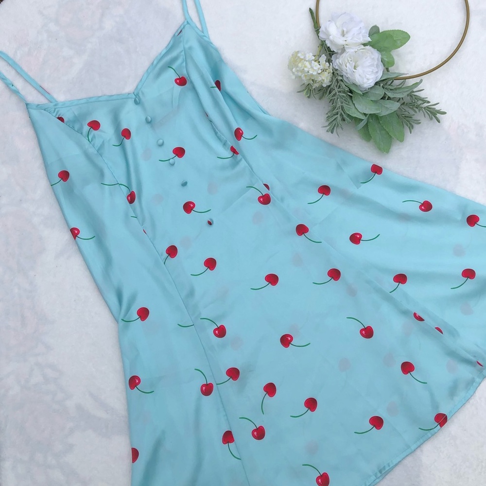 Silk blue cherry dress